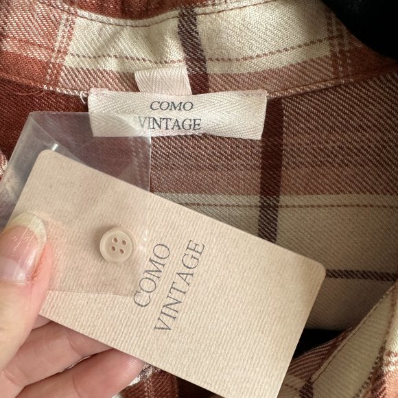 NWT! Como Vintage Soft Flannel Shirt in Clay and Ivory Plaid - Picture 3 of 8